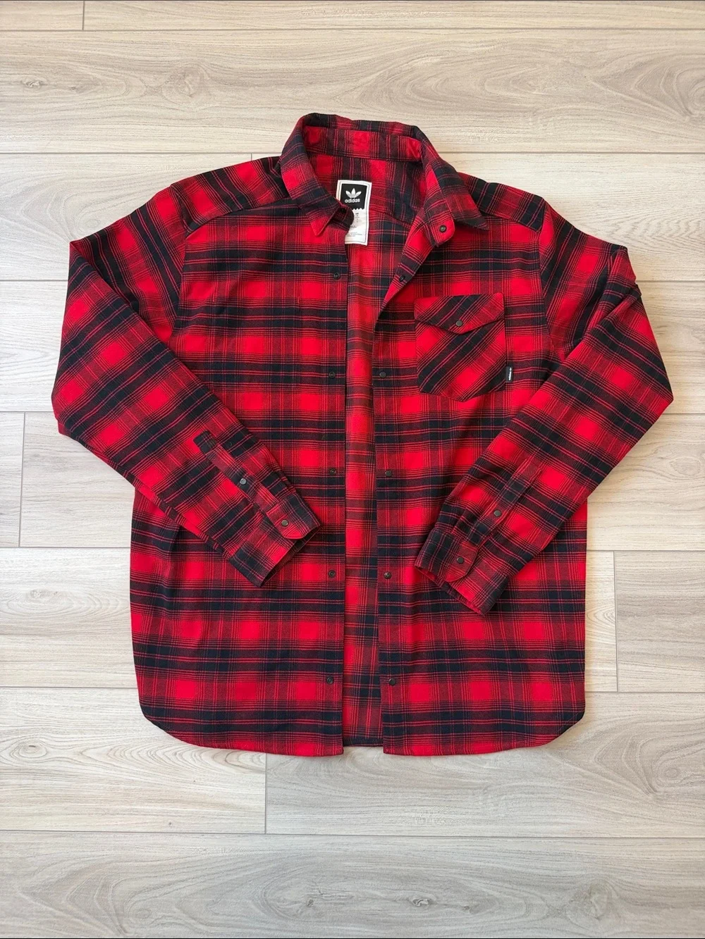 adidas Red and Black Plaid Button-Down Shirt